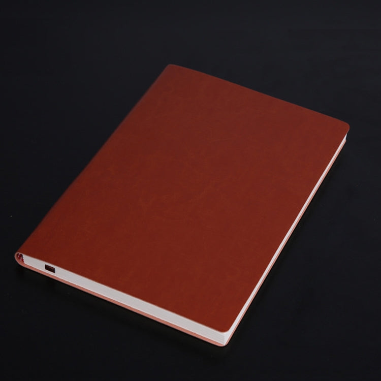 Brown PU notebook with plain cover and white page edges.