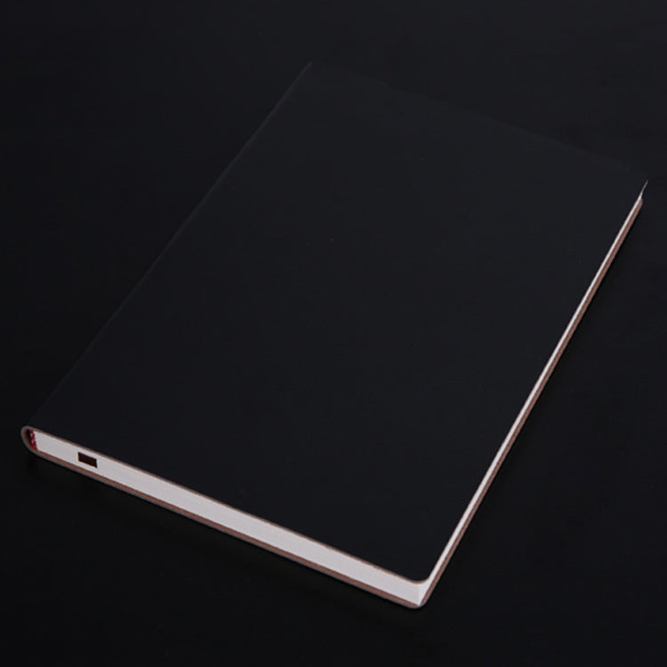 Dark PU notebook with plain cover and white page edges.