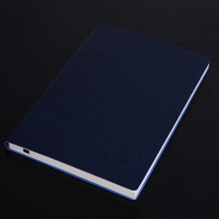 Navy blue PU notebook with plain cover and white page edges.