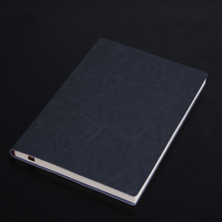 Dark blue PU notebook with textured plain cover and white page edges.