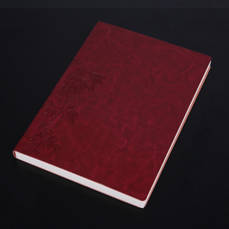 Red A5 PU notebook with embossed floral cover and white page edges