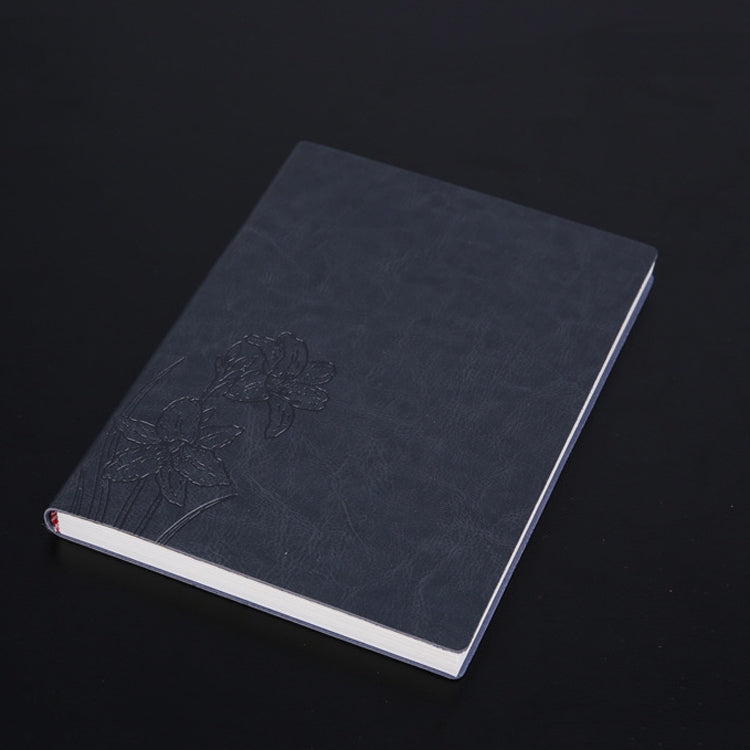 Dark gray A5 PU notebook with embossed floral design and white page edges