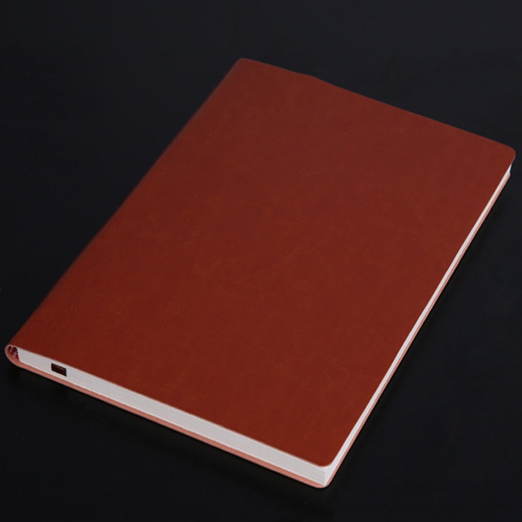 Brown A5 PU notebook with smooth cover and white page edges