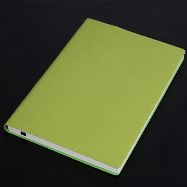 Lime green PU notebook with smooth cover, A5 plain weave, white page edges
