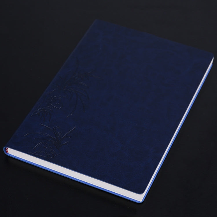 Dark blue PU notebook with embossed floral design, white page edges