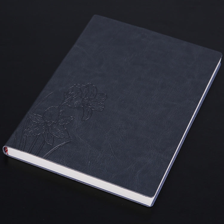 Dark gray PU notebook with embossed floral design, white page edges