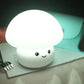 Cute white silicone mushroom night light with calm eyes and small mouth