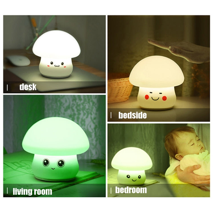 White silicone mushroom night light in green, blue, and glowing room lighting