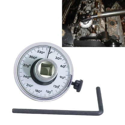 Adjustable torque angle gauge with circular protractor scale and hex key