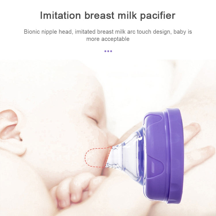 Purple manual breast pump nipple attachment on breast shield
