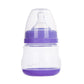 Manual breast pump with purple-tinted top and translucent bottle, hand-operated
