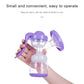 Manual breast pump held in hand, translucent bottle with purple massage parts