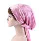 Light pink satin turban night cap with knotted side tie and soft folds