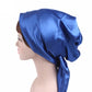 Royal blue satin turban hat with gathered crown and side bow tie