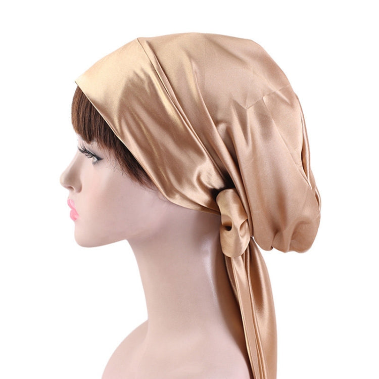 Satin ribbon bow turban hat in beige/gold, side bow detail for women