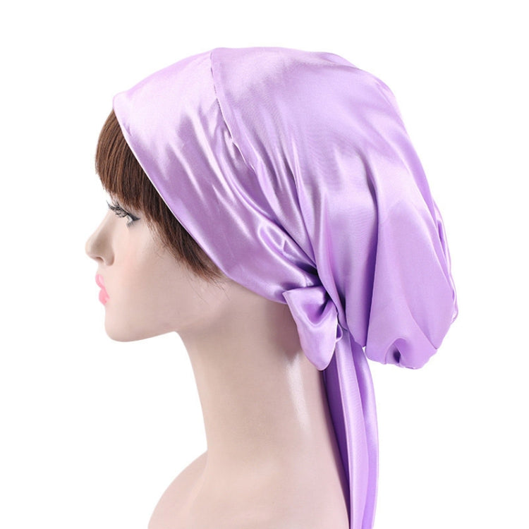Satin ribbon bow turban hat in lavender, tied side bow detail for women