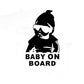 Reflective car sticker: baby silhouette with sunglasses and “BABY ON BOARD” text