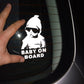 Reflective “BABY ON BOARD” sticker on car window with baby-sunglasses icon