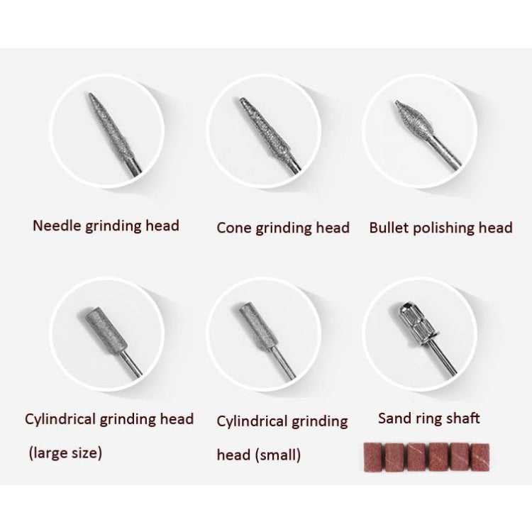 Nail polisher grinding heads set: needle, cone, bullet, cylindrical, sand ring
