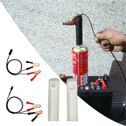 Fuel nozzle cleaning kit with spray bottle, two white holders, and wire clamp leads