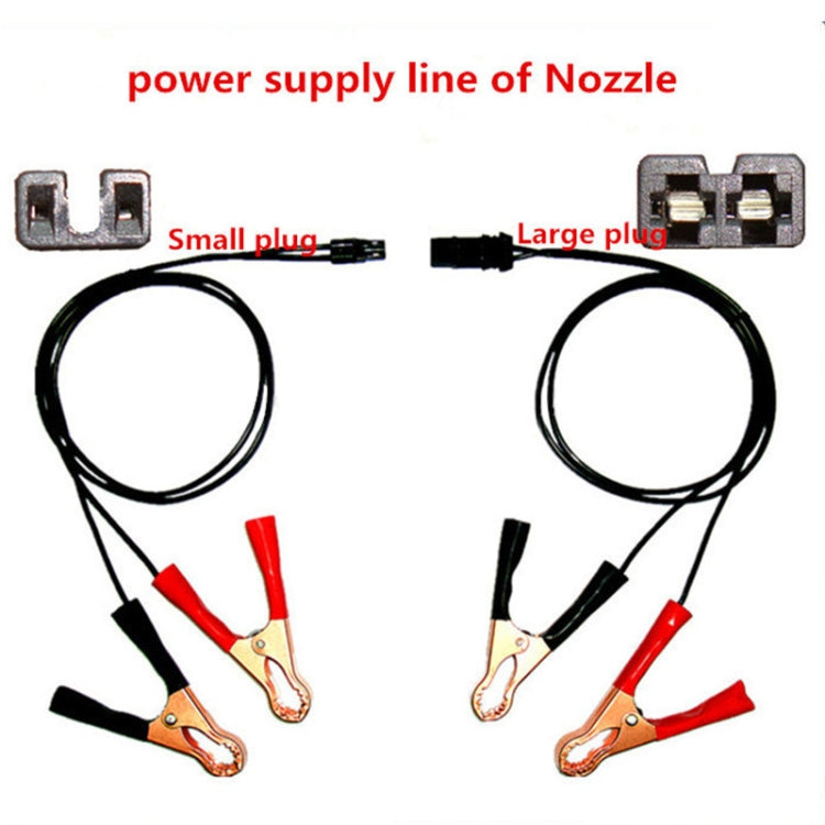 Nozzle power cable kit with black wires, red and copper alligator clips, plug ends
