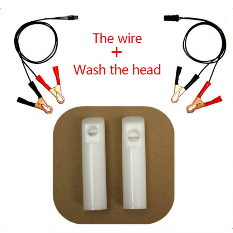 Nozzle cleaning kit with two white holders and wire leads with red clamp terminals