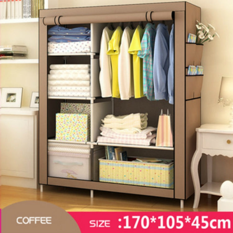 Coffee wardrobe storage cabinet with hanging rail and fabric bin shelves