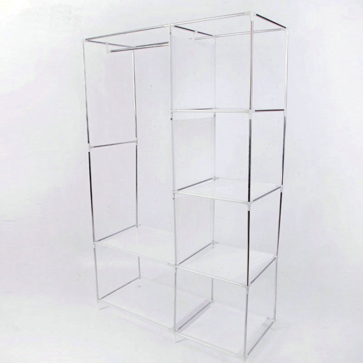 Clear modular storage wardrobe with square frame shelves
