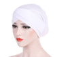 White stretch headscarf cap, front cross wrap with snug folded fit