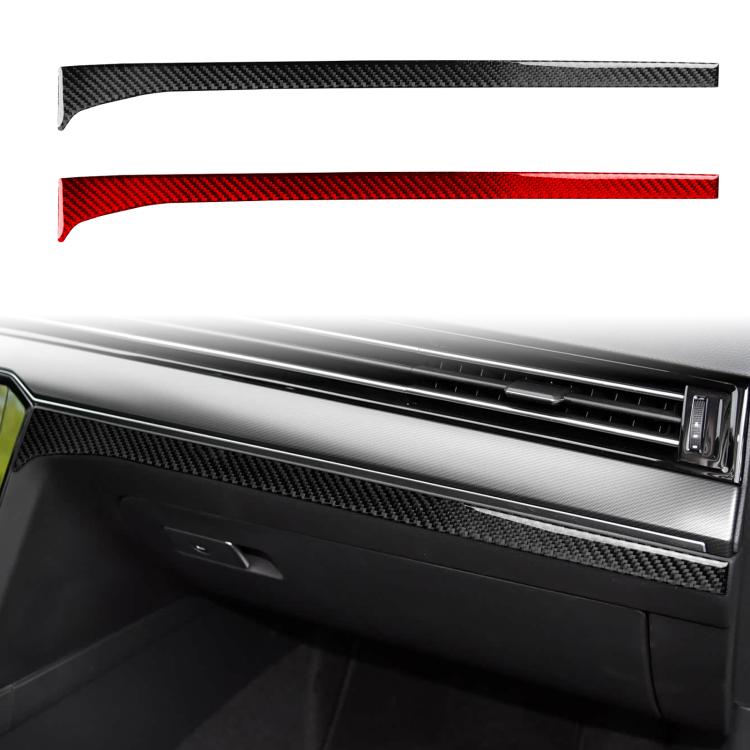Front dashboard panel trim sticker with black top and red bottom carbon-fiber accents