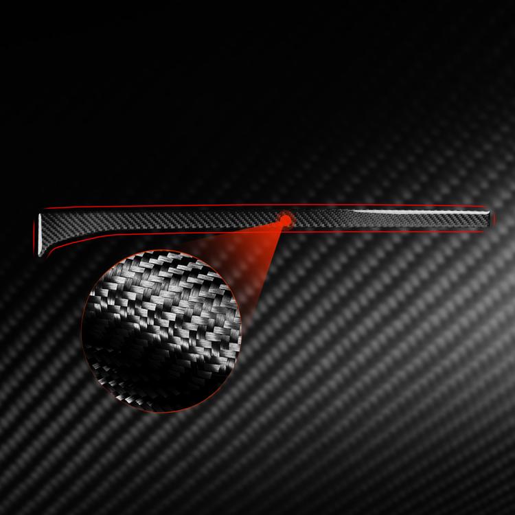 Carbon-fiber dashboard panel sticker strip with red accent line and circular detail
