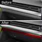 Installed dashboard trim sticker with red carbon-fiber accent strip on vent area