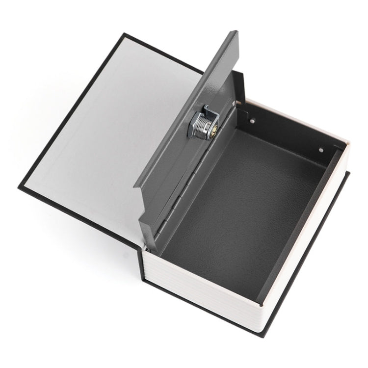 Open dictionary book safe with gray interior and metal lock mechanism