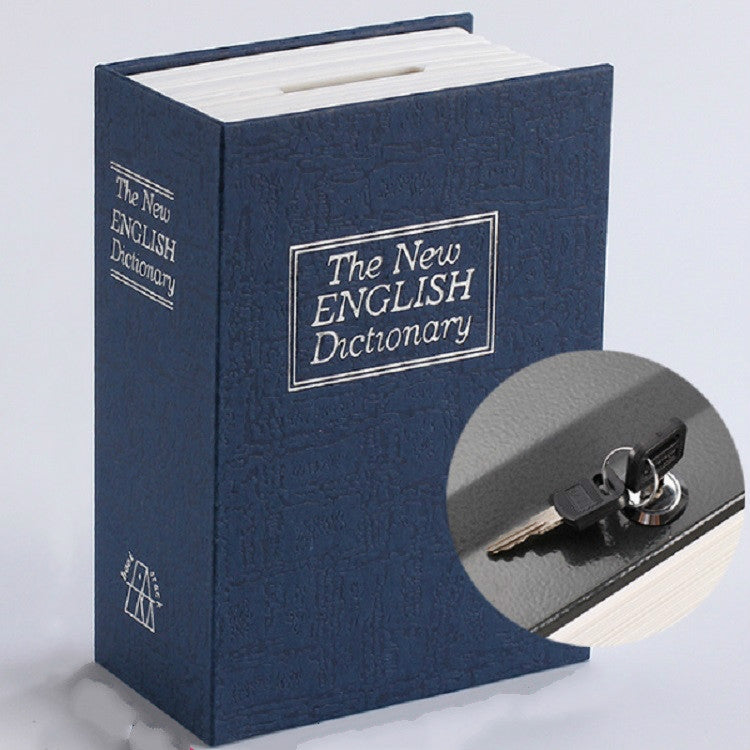 Hardcover dictionary book safe with key lock and keys, dark blue color