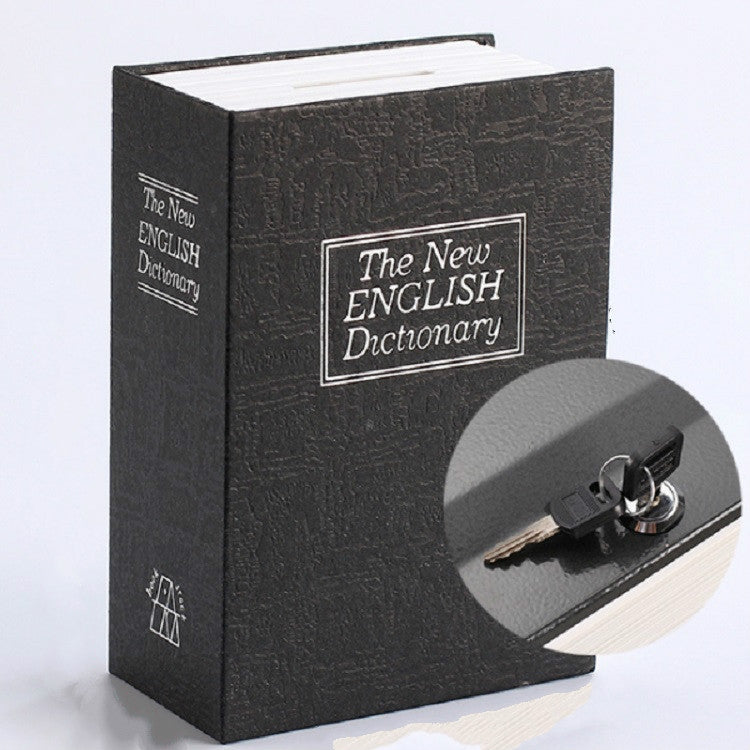 Hardcover dictionary book safe with key lock and keys, black color