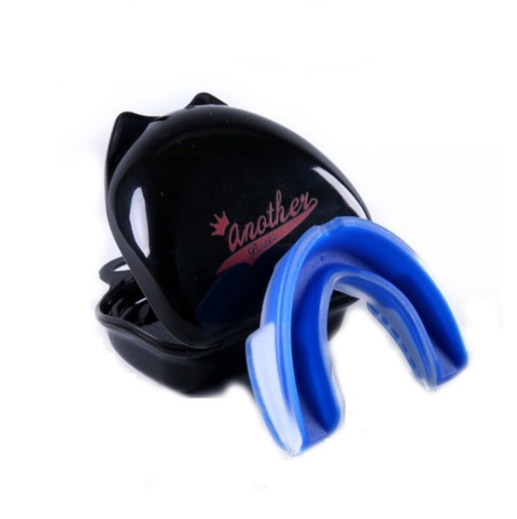 Anotherboxer single-sided mouthguard with blue mouthpiece and black protective shell