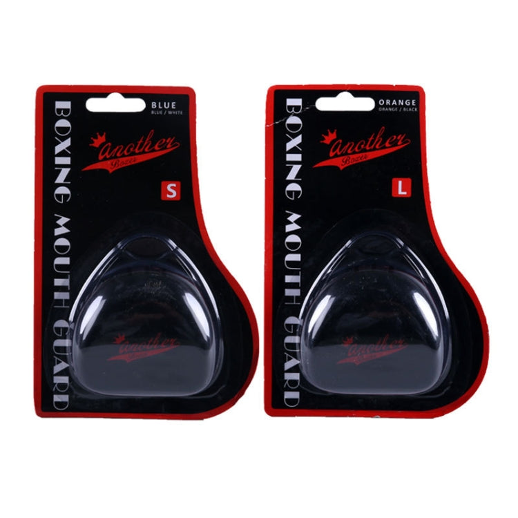 Single-sided taekwondo mouthguards, black/red blister pack with sizes S and L