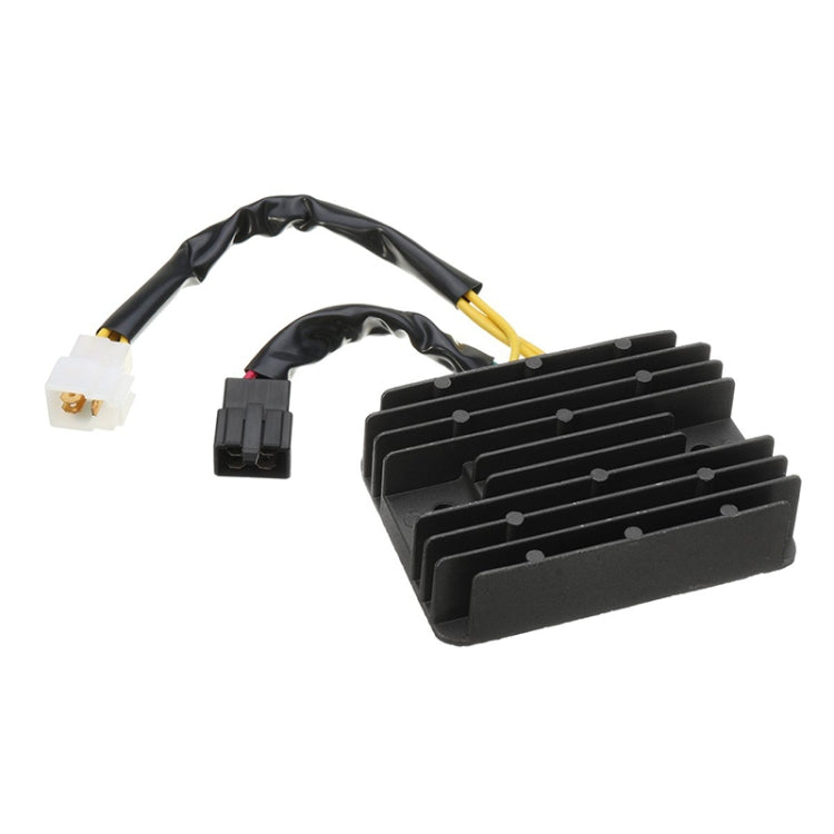Motorcycle rectifier regulator with black finned heatsink and wiring harness connectors
