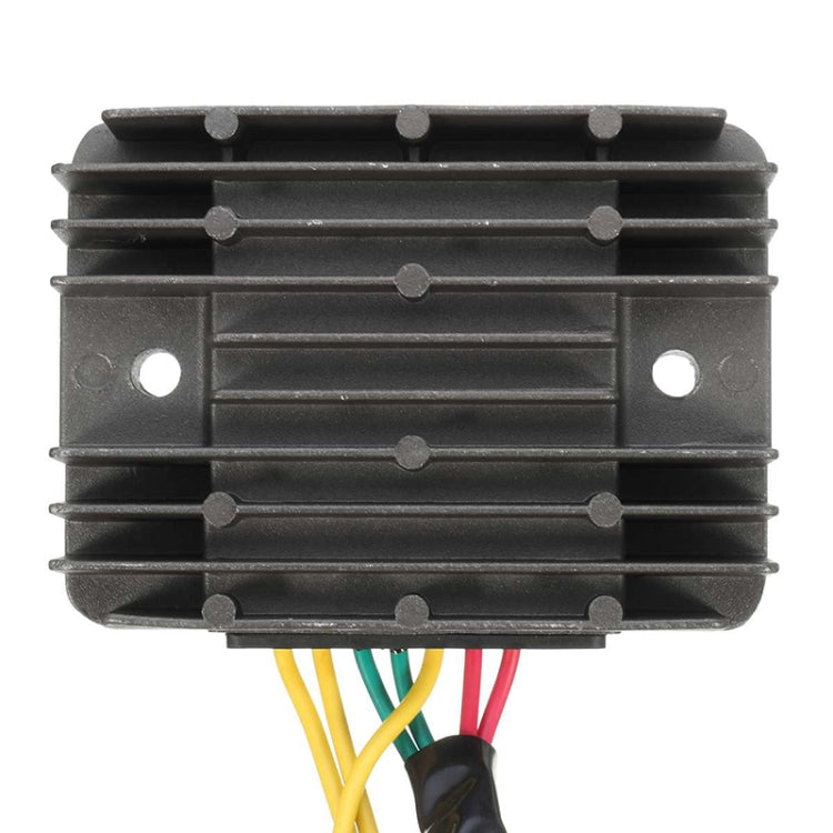 Motorcycle rectifier regulator heatsink with front cooling fins and multicolor wires