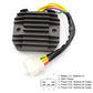 Motorcycle rectifier with black finned housing, bundled colored wires, and white connector