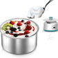 Automatic bean sprout machine with spoon holding creamy yogurt-like mixture