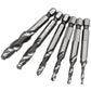 6-piece HSS multi-function hole tap and chamfer bits, angled view with hex ends