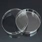 Sterile polystyrene Petri dishes, two clear round dishes overlapping