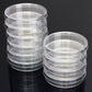Sterile polystyrene Petri dishes, clear plastic stacks in two piles
