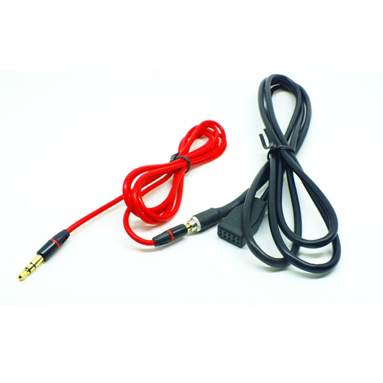 AUX audio cable set with black and red leads, two gold 3.5mm plugs