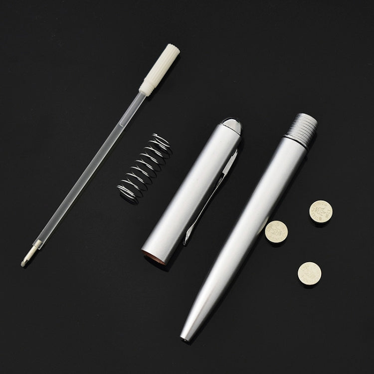 Silver LED UV invisible-ink ballpoint pen with clip, plus spare ink tip parts