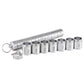 Aluminum 7-day pill organizer with hinged lids and multiple day canisters