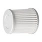 White pleated vacuum filter element with side circular housing and vent slots