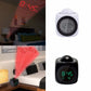 White and black LED projection alarm clocks showing time on round display and red projection