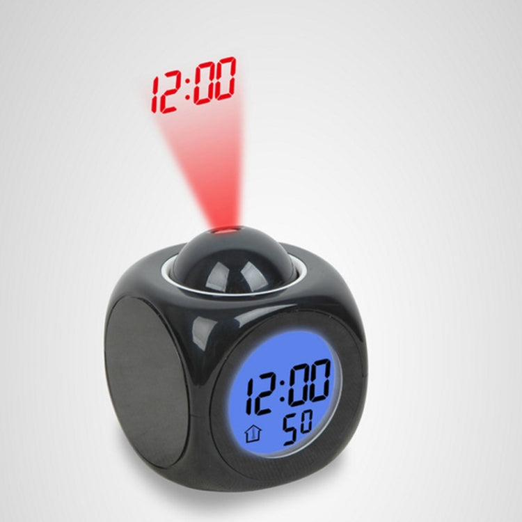 Black LED projection alarm clock with blue time display and red projection beam